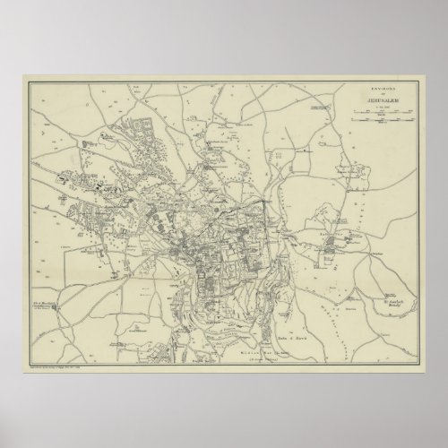 Vintage Map of Jerusalem Israel 1917 Poster