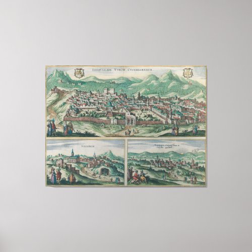 Vintage Map of Jerusalem Nazareth and Rame Israel Canvas Print