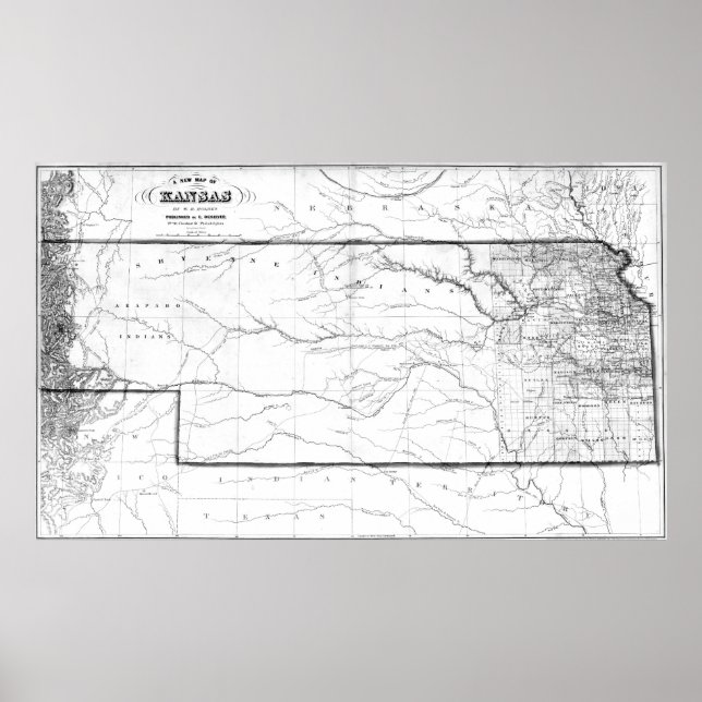 Vintage Map of Kansas (1859) BW Poster (Front)