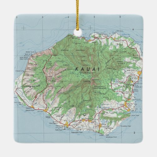 Vintage Map of Kauai Hawaii Ceramic Ornament