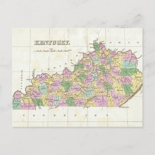 Vintage Map of Kentucky 1827 Postcard
