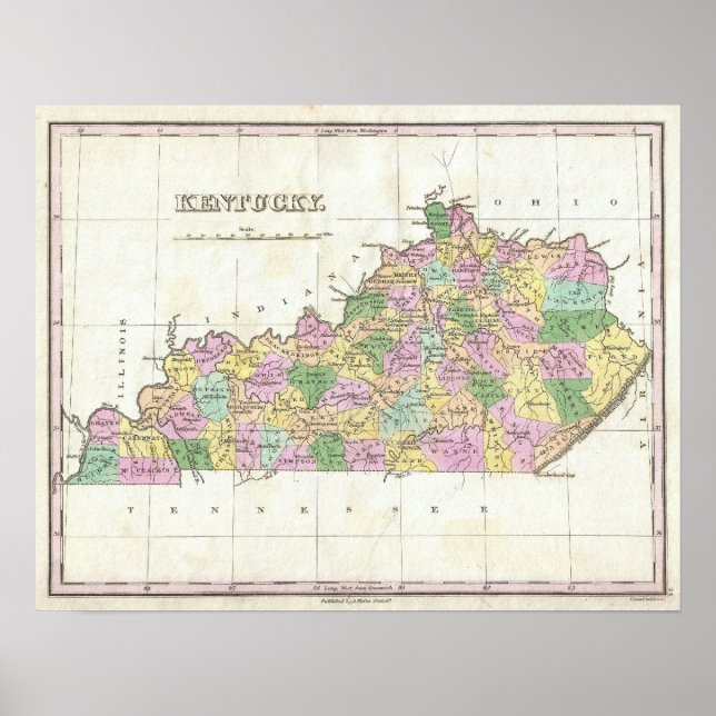 Vintage Map of Kentucky (1827) Poster (Front)