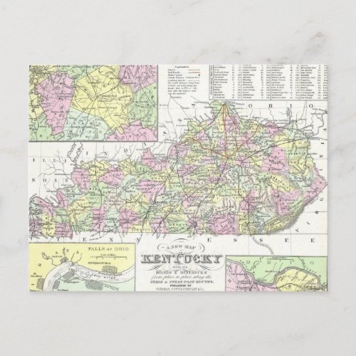 Vintage Map of Kentucky 1850 Postcard