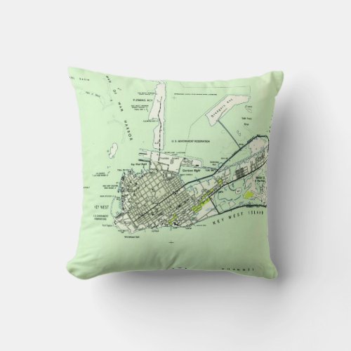 Vintage Map of Key West Florida 1943 Throw Pillow