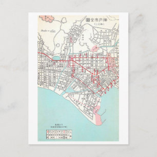 Vintage Map of Kobe, Japan Postcard