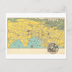 Vintage Map of Kobe, Japan Postcard