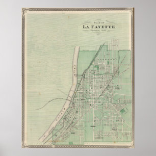 Vintage Map of Lafayette Indiana (1876) Poster