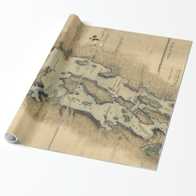 Vintage Map of Lake Champlain (1865) Wrapping Paper (Unrolled)