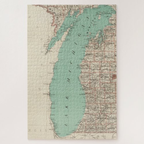 Vintage Map of Lake Michigan 1888 Jigsaw Puzzle