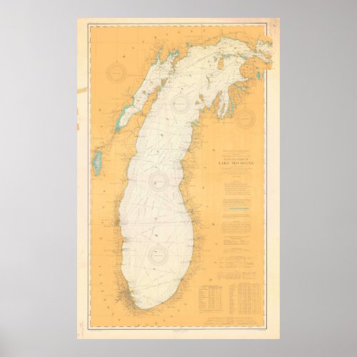 Vintage Map of Lake Michigan 1906 Poster