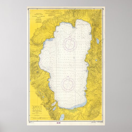 Vintage Map of Lake Tahoe 1965 Poster