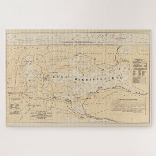 Vintage Map of Lake Winnipesaukee 1896 Jigsaw Puzzle