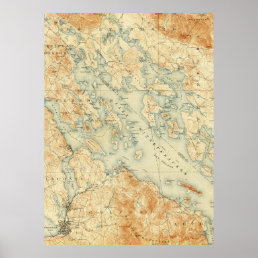 Vintage Map of Lake Winnipesaukee, 1907 Poster