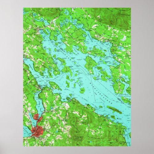 Vintage Map of Lake Winnipesaukee 1956 Poster