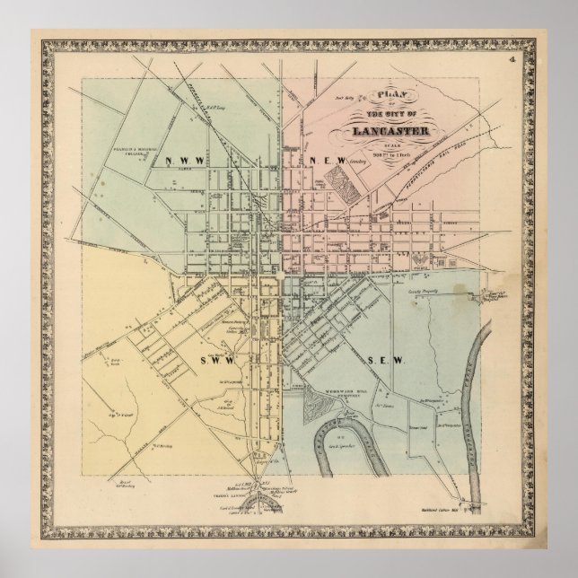 Vintage Map of Lancaster PA (1864) Poster (Front)