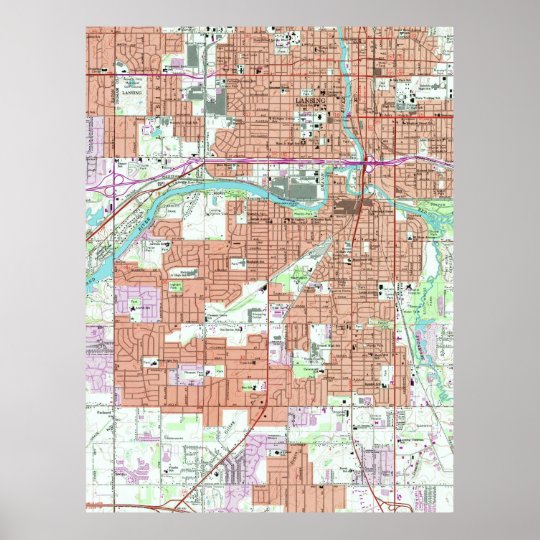 vintage-map-of-lansing-michigan-1965-poster-zazzle