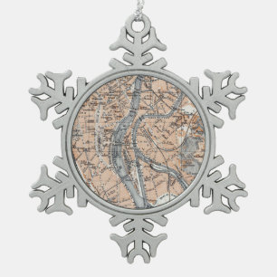 Vintage Map of Liège Belgium (1905) Snowflake Pewter Christmas Ornament