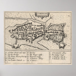 Vintage Map of Limerick Ireland (1618) Poster