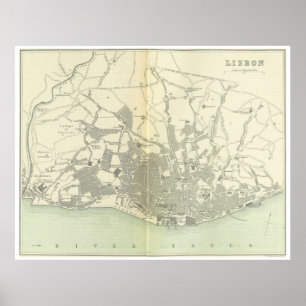 Vintage Map of Lisbon Portugal (1895) Poster