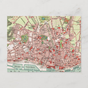 Vintage Map of Lisbon Portugal Postcard