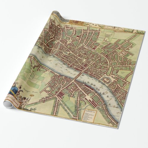 Vintage Map of London 17th Century Wrapping Paper