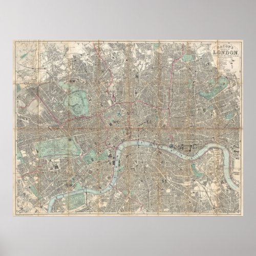 Vintage Map of London 1890 Poster