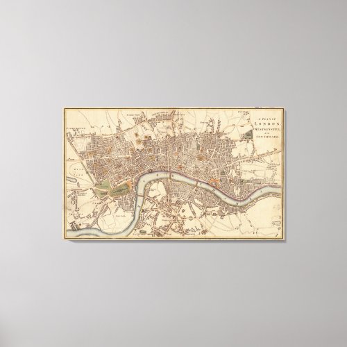 Vintage Map of London England 1807 Canvas Print