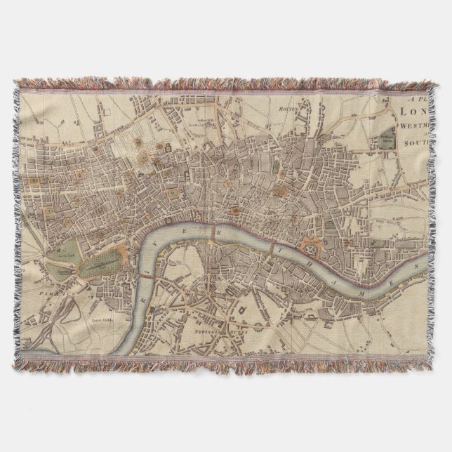Vintage Map of London England (1807) Throw Blanket (Front)