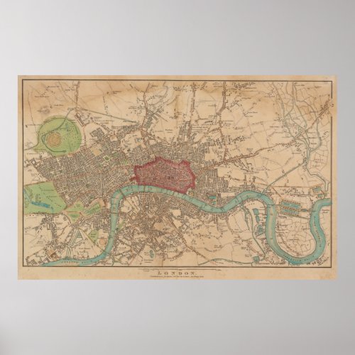 Vintage Map of London England 1815 Poster
