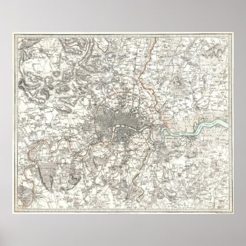 Vintage Map of London England 1832 Poster