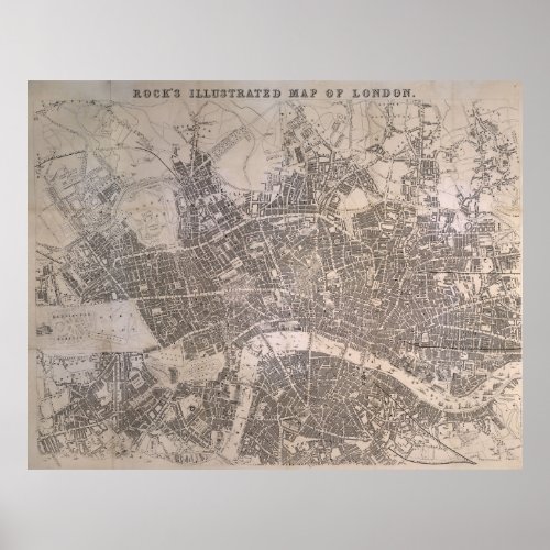 Vintage Map of London England 1845 Poster