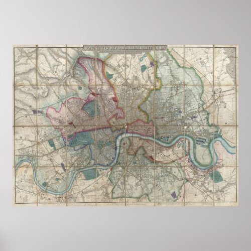 Vintage Map of London England 1852 Poster