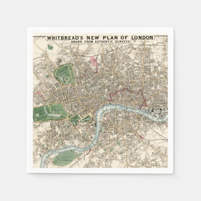 Vintage Map of London England (1853) Napkins (Front)