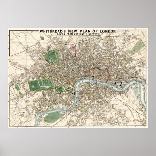 Vintage Map of London England 1853 Poster