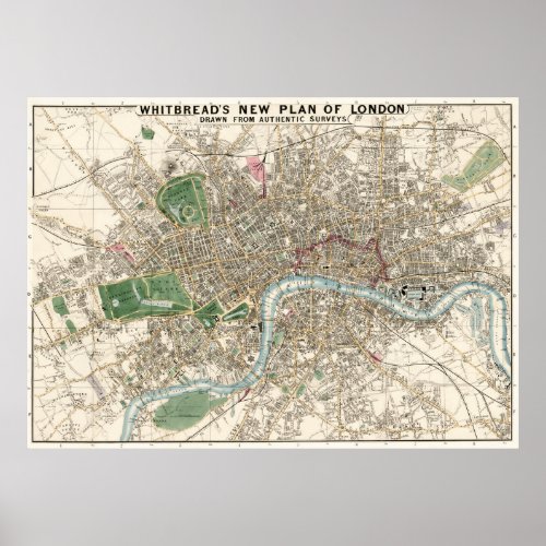 Vintage Map of London England 1853 Poster