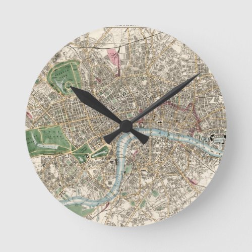 Vintage Map of London England 1853 Round Clock