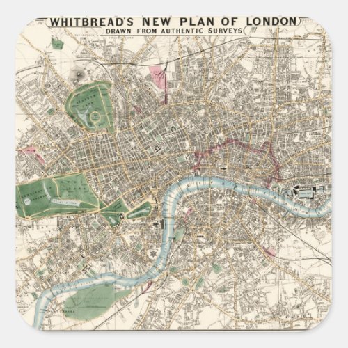 Vintage Map of London England 1853 Square Sticker