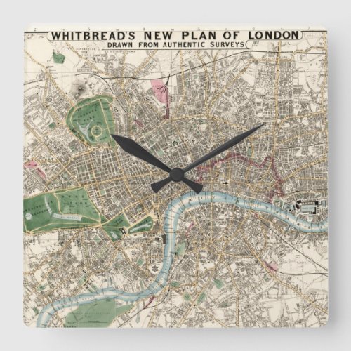 Vintage Map of London England 1853 Square Wall Clock