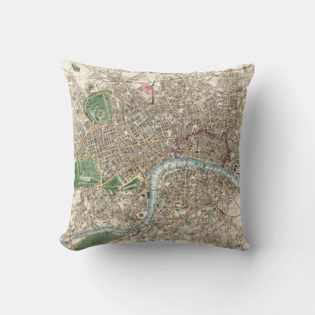 Vintage Map of London England (1853) Throw Pillow (Front)