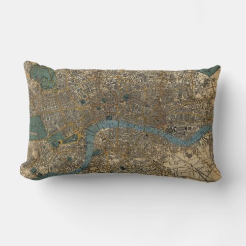 Vintage Map of London England 1860 Lumbar Pillow
