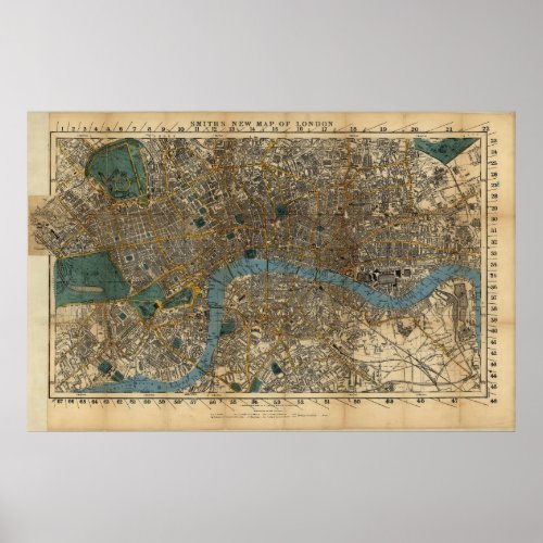 Vintage Map of London England 1860 Poster