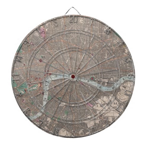 Vintage Map of London England 1862 Dartboard With Darts