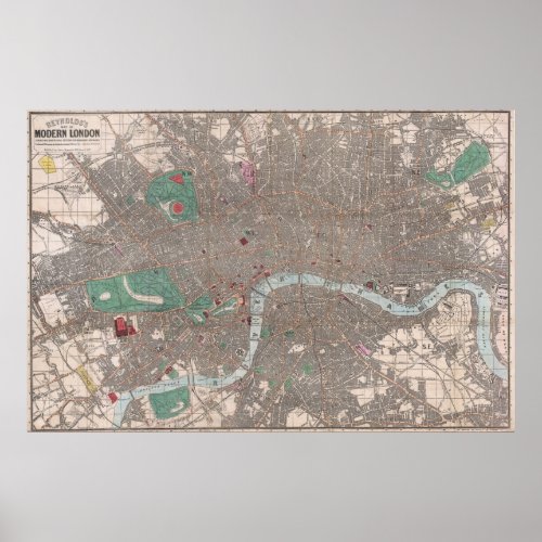 Vintage Map of London England 1862 Poster