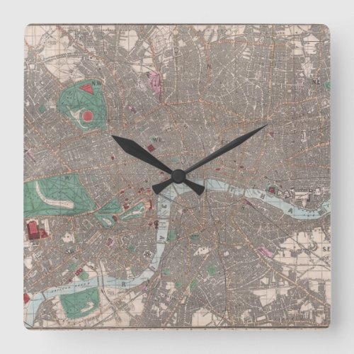 Vintage Map of London England 1862 Square Wall Clock