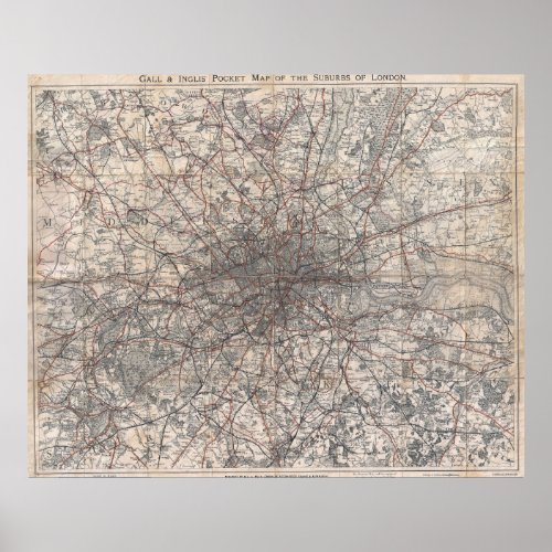 Vintage Map of London England 1900 2 Poster