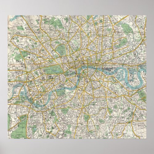 Vintage Map of London England 1900 Poster