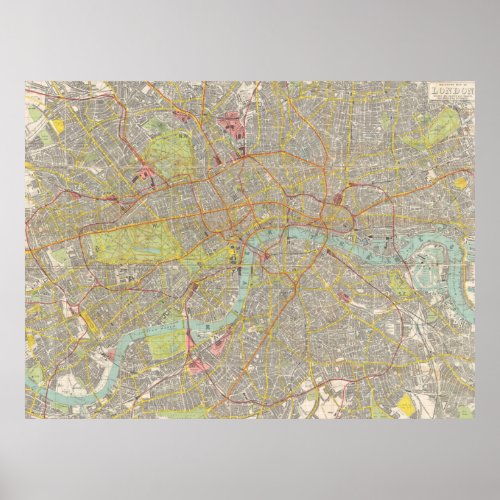 Vintage Map of London England 1910 Poster