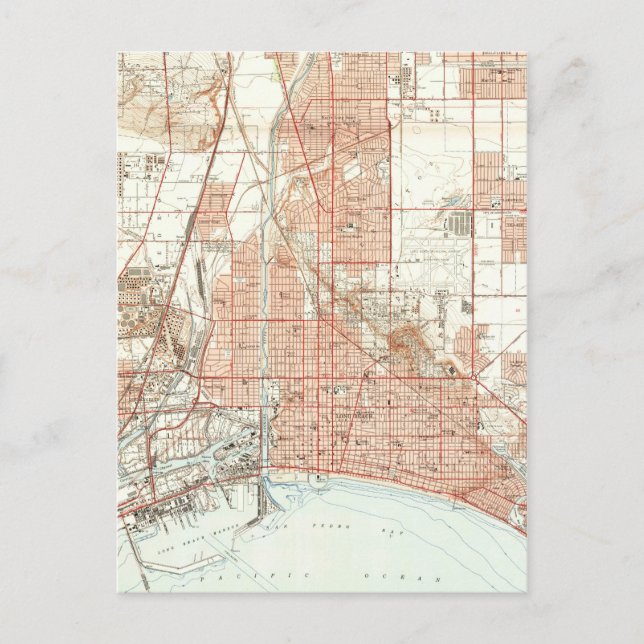 Vintage Map of Long Beach California (1949) Postcard (Front)