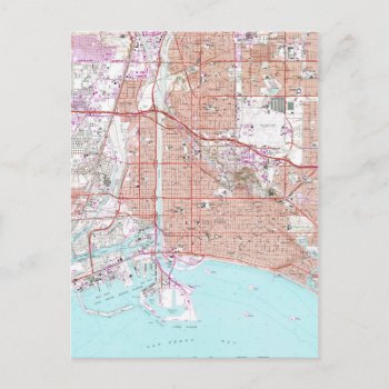 Vintage Map Of Long Beach California (1964) Postcard by Alleycatshirts at Zazzle