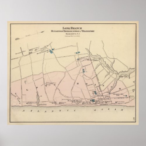 Vintage Map of Long Branch NJ 1872 Poster